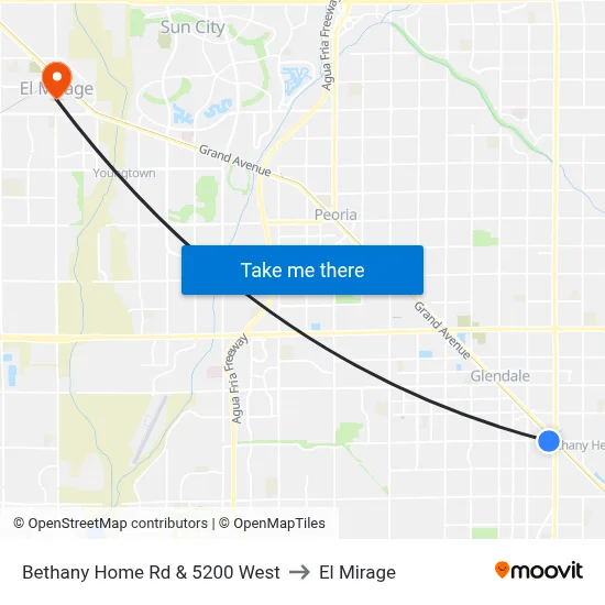 Bethany Home Rd & 5200 West to El Mirage map