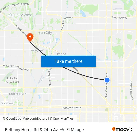 Bethany Home Rd & 24th Av to El Mirage map