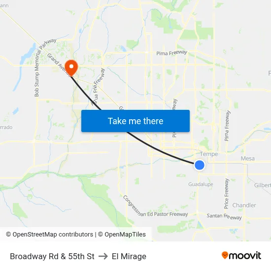 Broadway Rd & 55th St to El Mirage map
