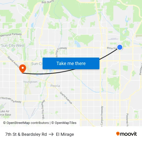 7th St & Beardsley Rd to El Mirage map