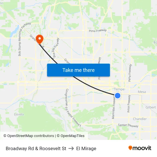 Broadway Rd & Roosevelt St to El Mirage map