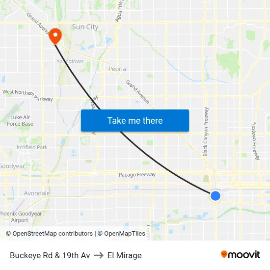 Buckeye Rd & 19th Av to El Mirage map