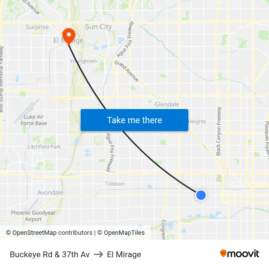 Buckeye Rd & 37th Av to El Mirage map