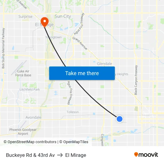 Buckeye Rd & 43rd Av to El Mirage map