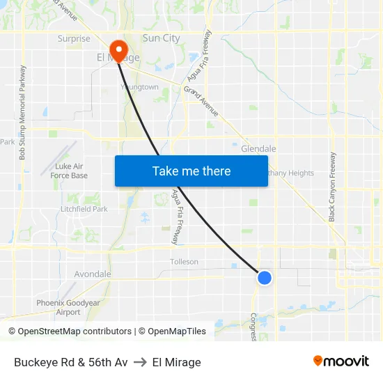 Buckeye Rd & 56th Av to El Mirage map