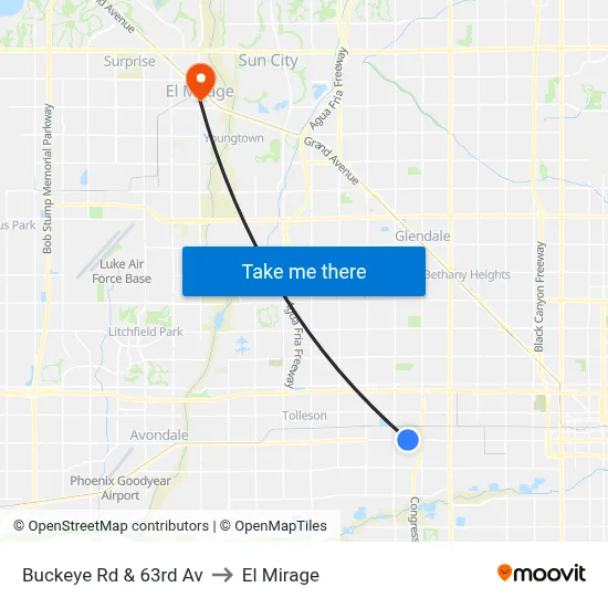 Buckeye Rd & 63rd Av to El Mirage map