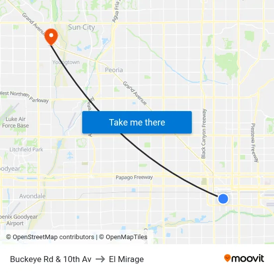 Buckeye Rd & 10th Av to El Mirage map