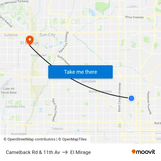 Camelback Rd & 11th Av to El Mirage map