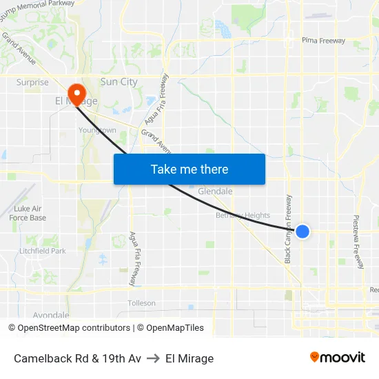 Camelback Rd & 19th Av to El Mirage map