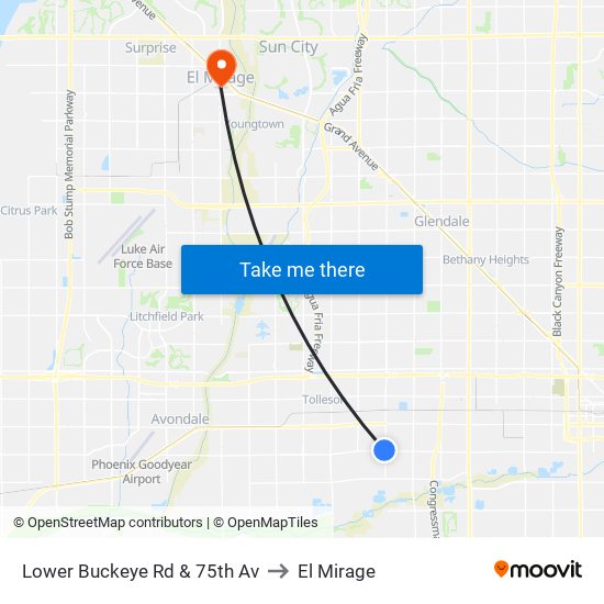 Lower Buckeye Rd & 75th Av to El Mirage map