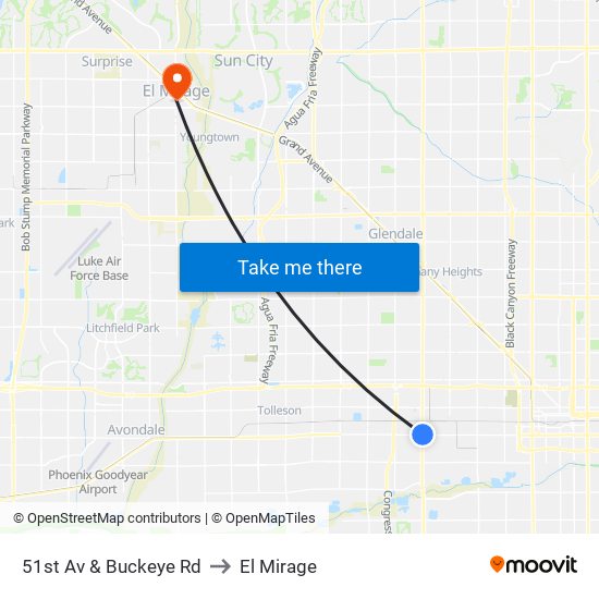 51st Av & Buckeye Rd to El Mirage map