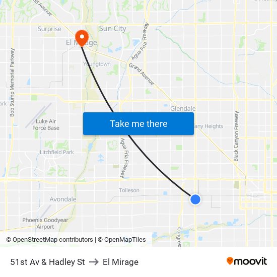 51st Av & Hadley St to El Mirage map