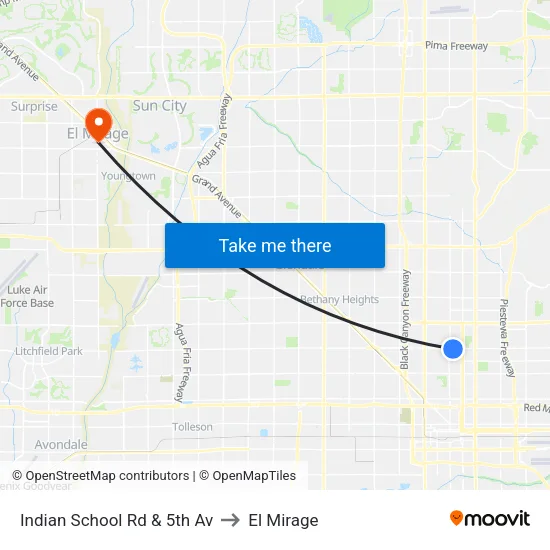 Indian School Rd & 5th Av to El Mirage map