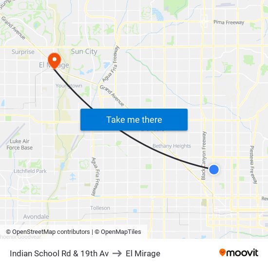 Indian School Rd & 19th Av to El Mirage map