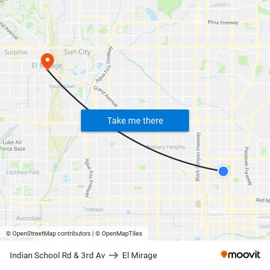 Indian School Rd & 3rd Av to El Mirage map