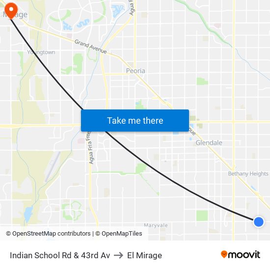 Indian School Rd & 43rd Av to El Mirage map