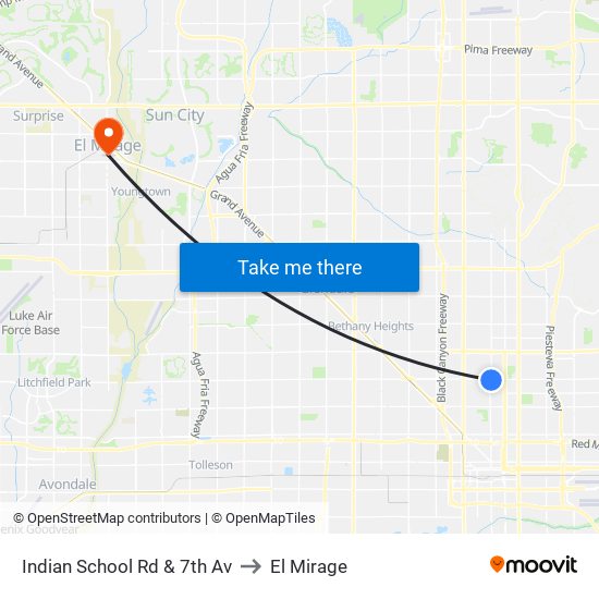 Indian School Rd & 7th Av to El Mirage map