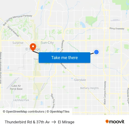 Thunderbird Rd & 37th Av to El Mirage map