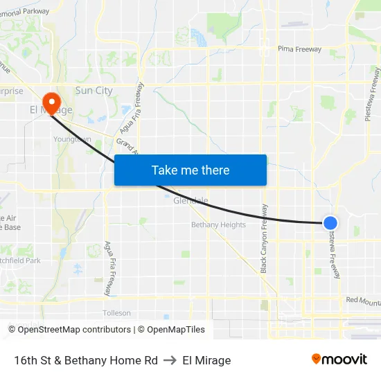 16th St & Bethany Home Rd to El Mirage map