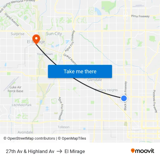 27th Av & Highland Av to El Mirage map