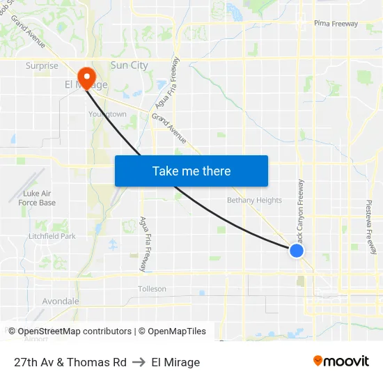27th Av & Thomas Rd to El Mirage map