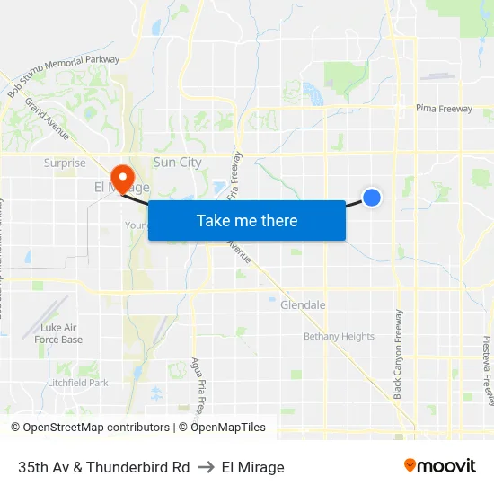 35th Av & Thunderbird Rd to El Mirage map