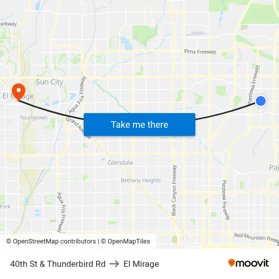 40th St & Thunderbird Rd to El Mirage map