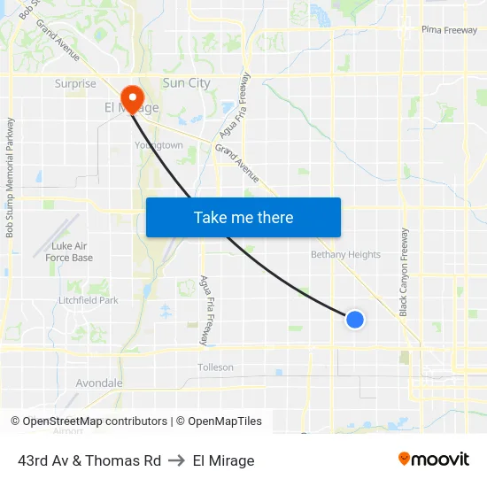 43rd Av & Thomas Rd to El Mirage map