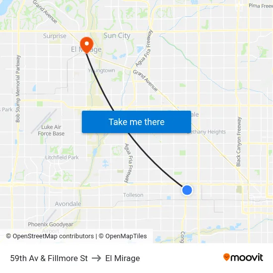59th Av & Fillmore St to El Mirage map