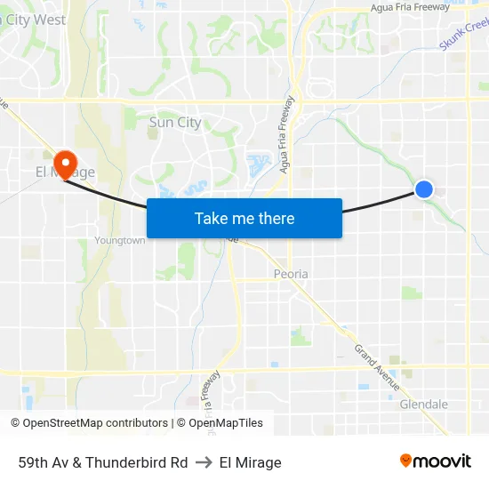59th Av & Thunderbird Rd to El Mirage map