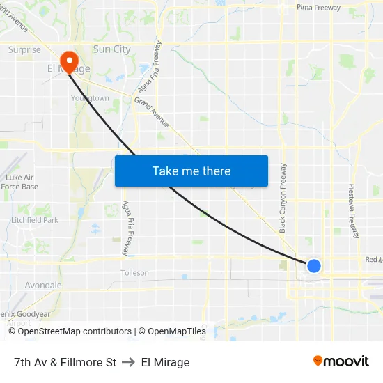 7th Av & Fillmore St to El Mirage map