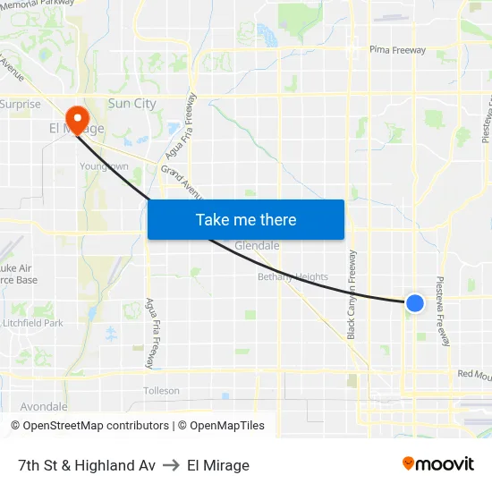 7th St & Highland Av to El Mirage map
