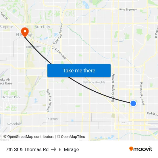 7th St & Thomas Rd to El Mirage map