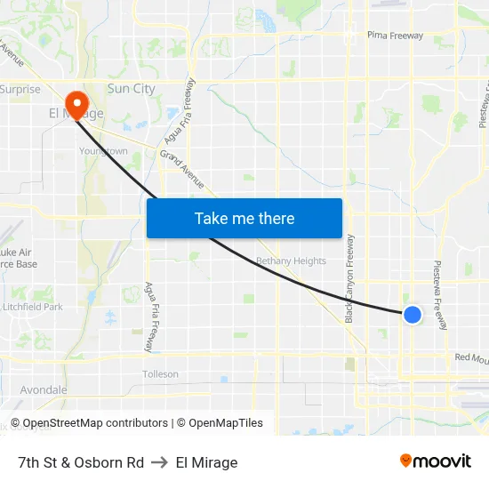 7th St & Osborn Rd to El Mirage map