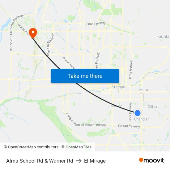Alma School Rd & Warner Rd to El Mirage map
