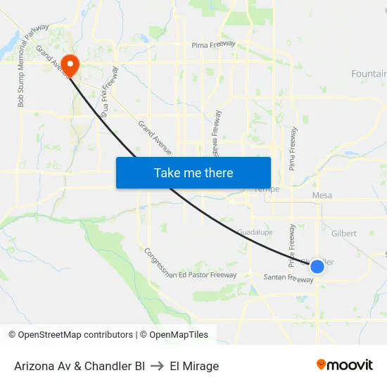 Arizona Av & Chandler Bl to El Mirage map