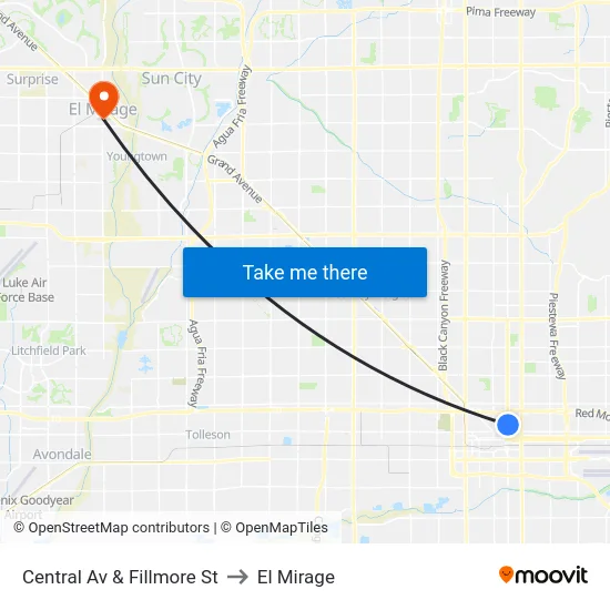 Central Av & Fillmore St to El Mirage map