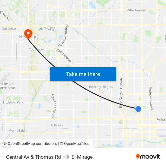 Central Av & Thomas Rd to El Mirage map