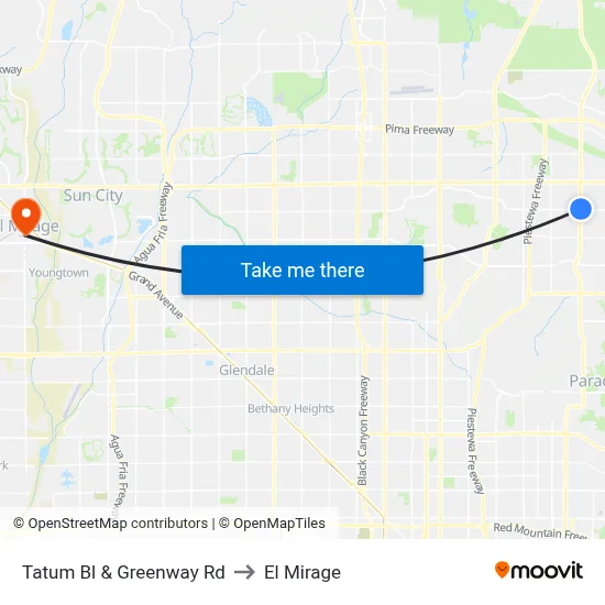 Tatum Bl & Greenway Rd to El Mirage map