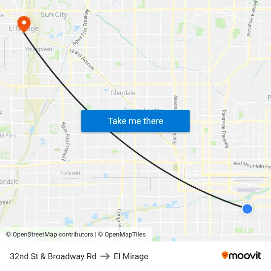 32nd St & Broadway Rd to El Mirage map