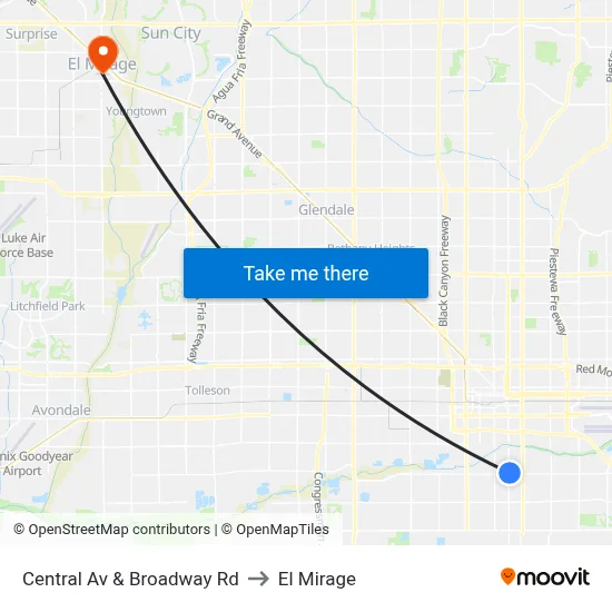 Central Av & Broadway Rd to El Mirage map
