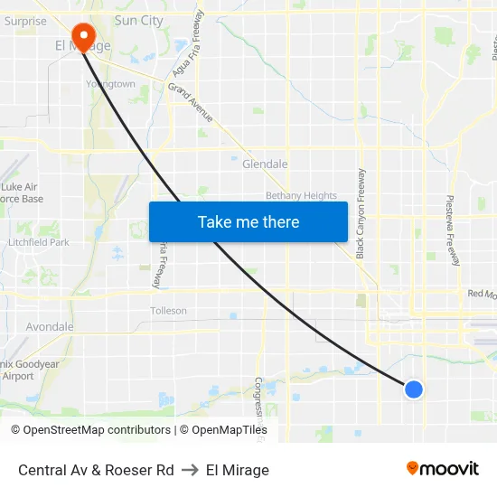 Central Av & Roeser Rd to El Mirage map