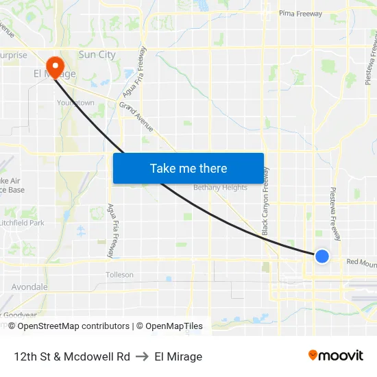 12th St & Mcdowell Rd to El Mirage map