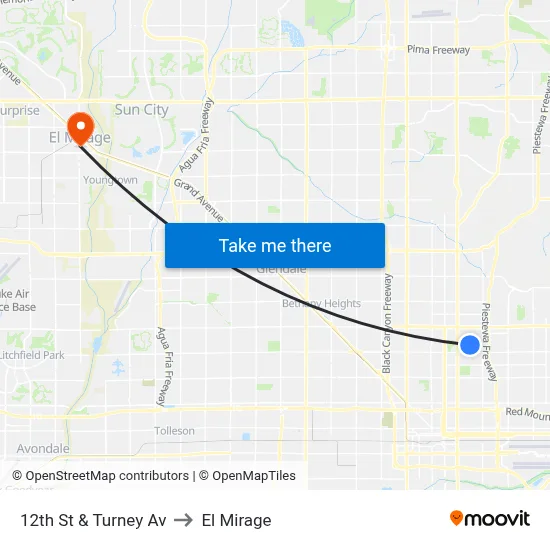 12th St & Turney Av to El Mirage map