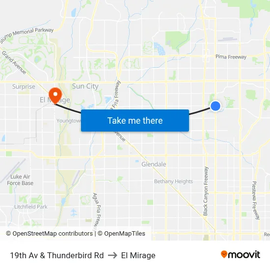 19th Av & Thunderbird Rd to El Mirage map