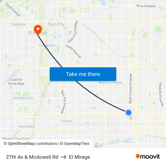 27th Av & Mcdowell Rd to El Mirage map