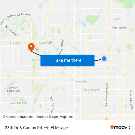 28th Dr & Cactus Rd to El Mirage map