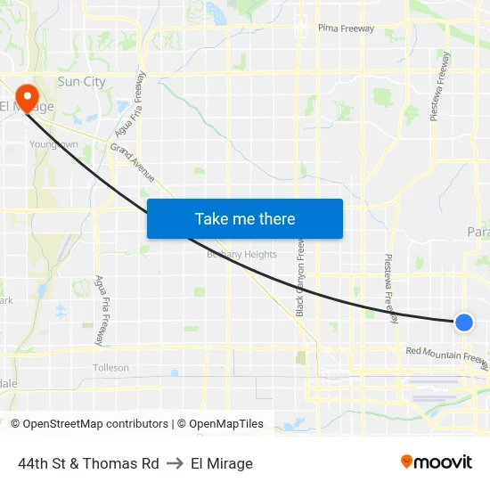 44th St & Thomas Rd to El Mirage map