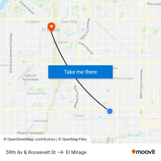 59th Av & Roosevelt St to El Mirage map