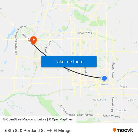 68th St & Portland St to El Mirage map